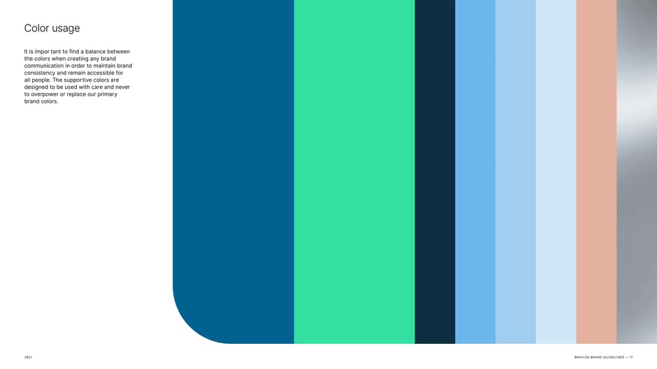 Guides designers to balance primary and supportive colors for brand