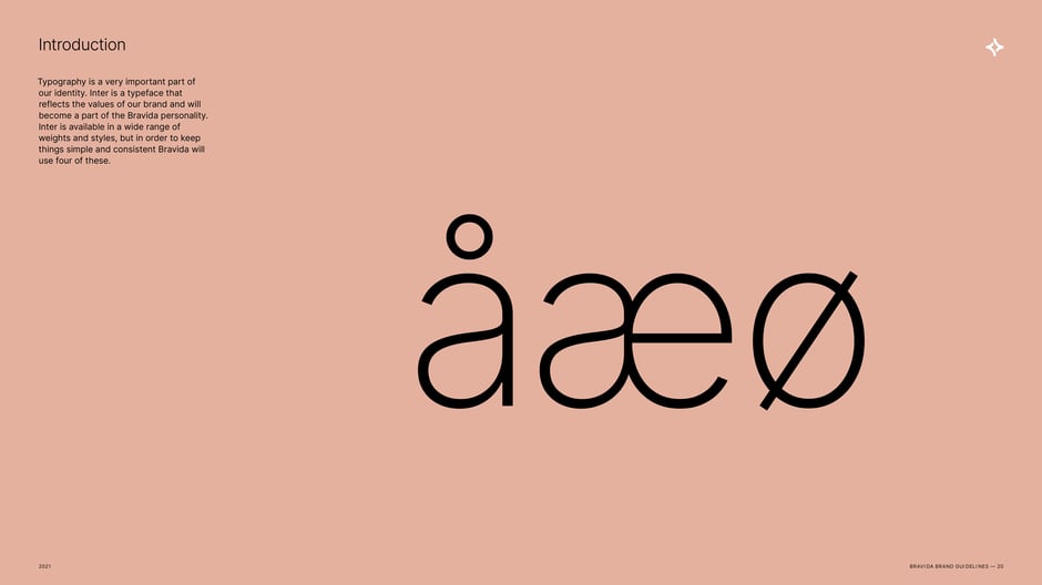Introduces Inter as the brand typeface, explains that Bravida will
