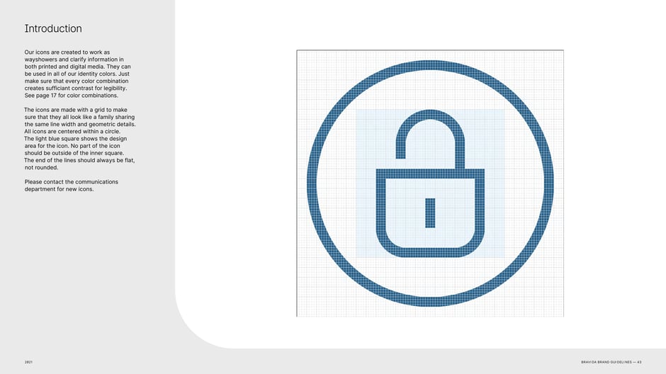 Icon construction rules: icons are grid-based, share a consistent line