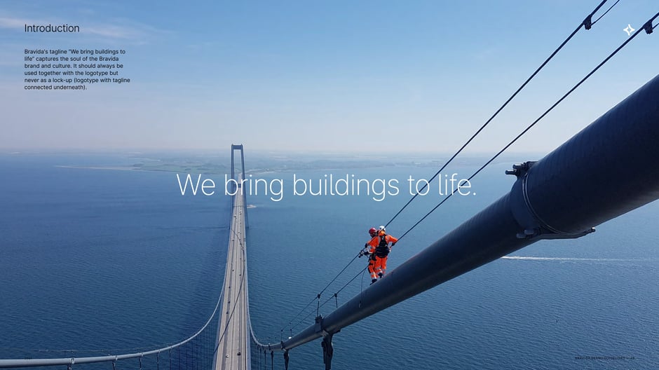 Explains Bravida's primary tagline 'We bring buildings to life'