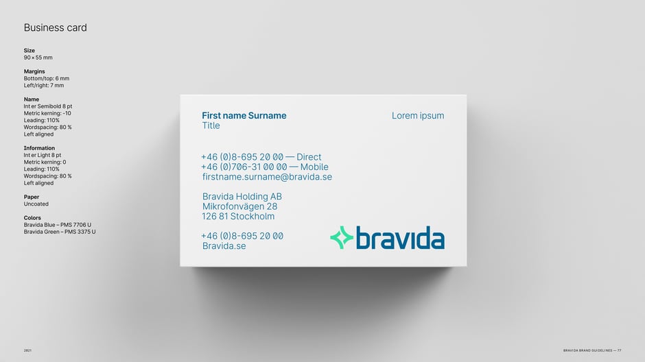 Business card: system and specs