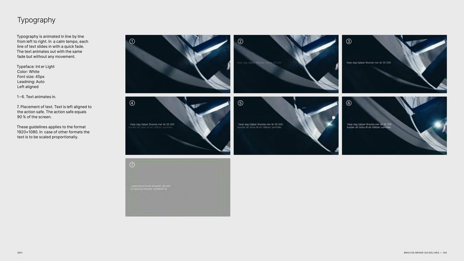 Guidelines for animated text: lines fade in left-to-right using Inter