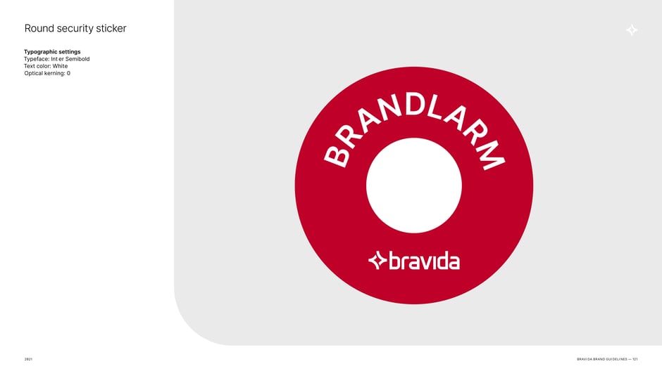Round security sticker uses Inter Semibold white type