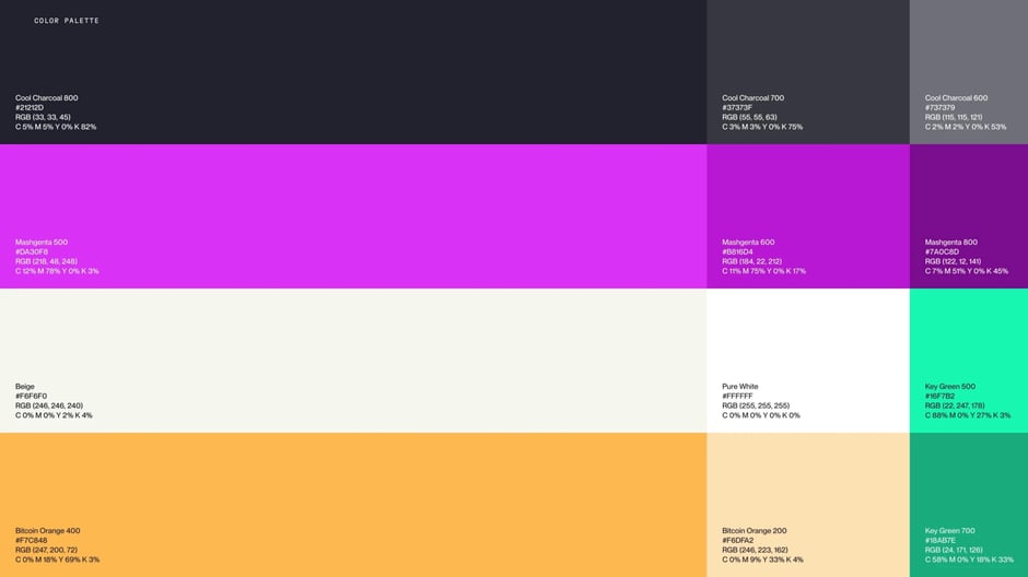 Brand color swatches and values