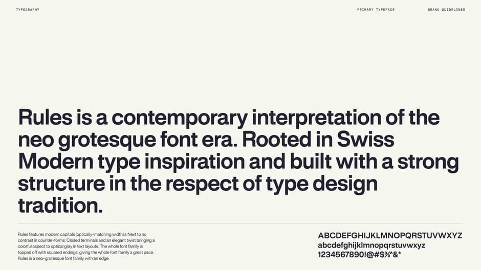 Rules: contemporary neo-grotesque typeface