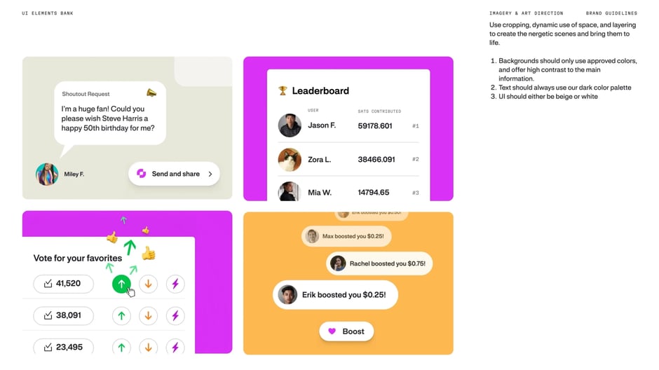 UI snippets: leaderboard, voting, and boosts
