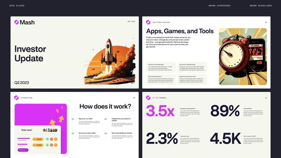 Pitch-deck slide templates and data layouts