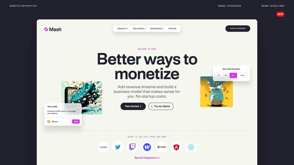 Website hero: monetization landing and CTAs
