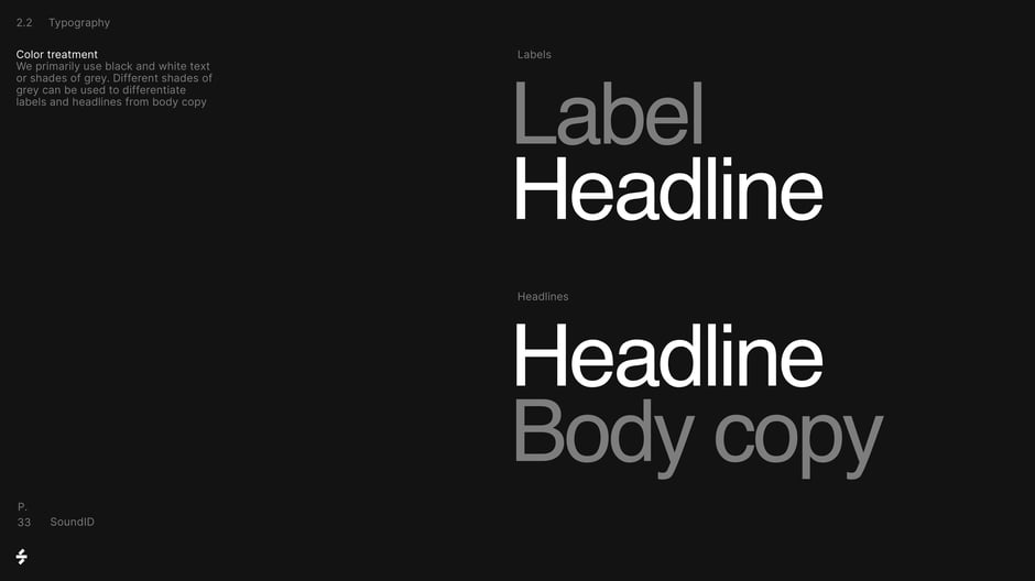 Color treatment for labels, headlines, body