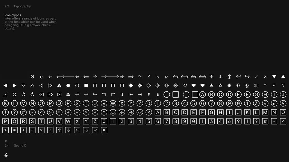 Icon glyphs included with Inter