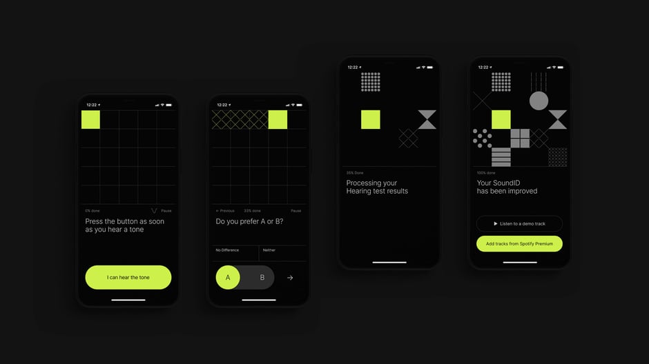 Hearing test and calibration progress screens