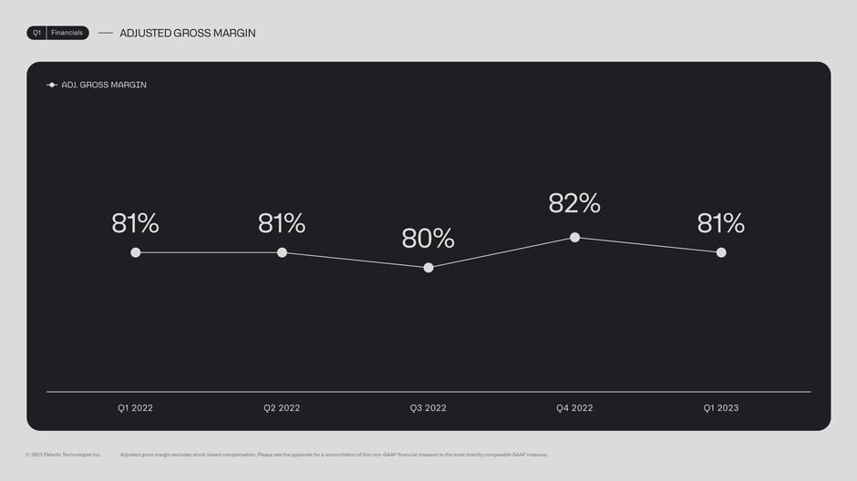 Adjusted gross margin remained stable around 80–82% across the year