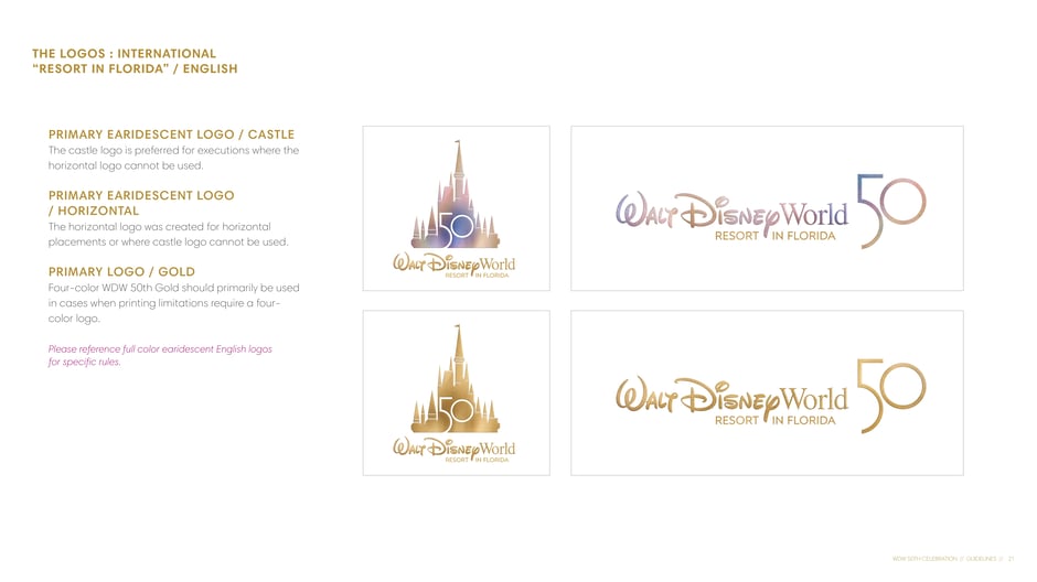 International English logos: earidescent, horizontal, and gold