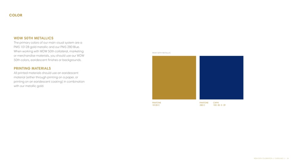 WDW 50th metallics: Pantone 10128 & 280