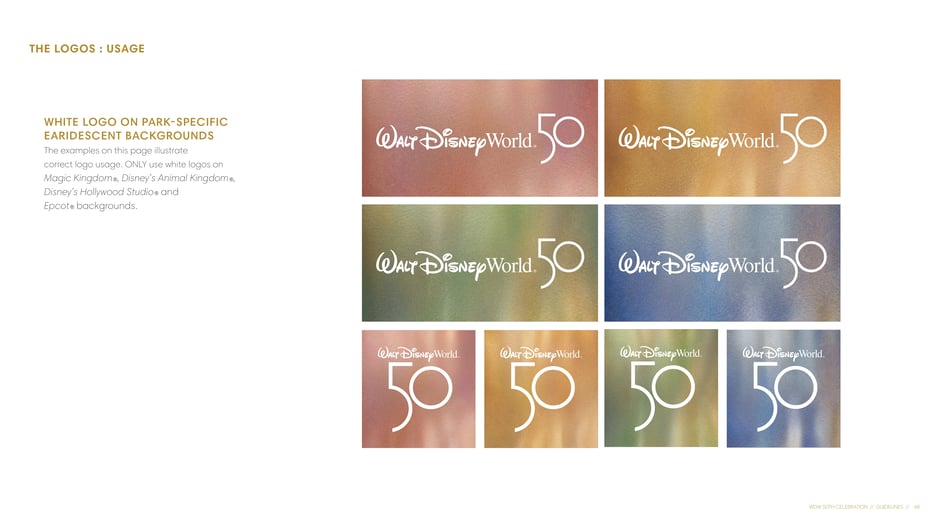 White logo on park-specific earidescent backgrounds