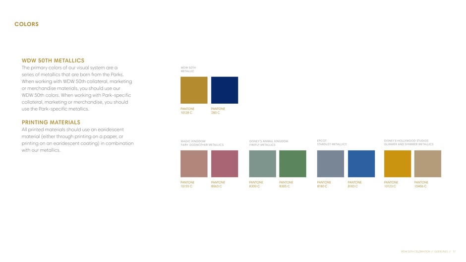 50th metallics palette and printing materials