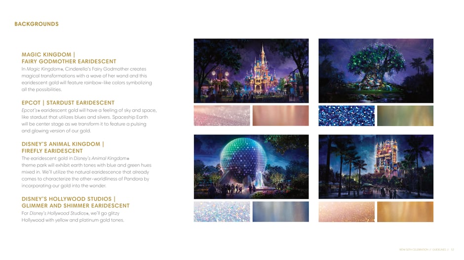 Four park-led earidescent treatments: Fairy Godmother (Magic Kingdom), Stardust (EPCOT), Firefly