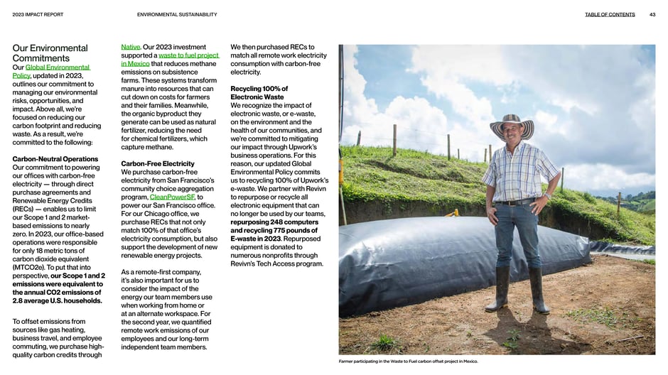 Upwork's updated Global Environmental Policy commits to carbon-neutral operations, purchases