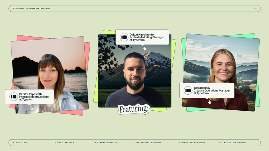 Introduces three Typeform contributors: Dimitra Papastathi, Dalton Nascimento
