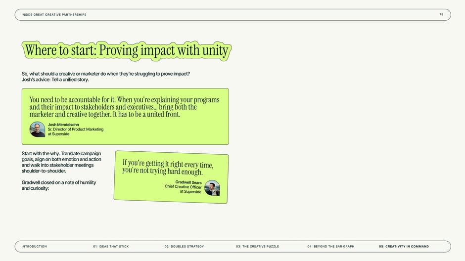 Where to start: Proving impact with unity