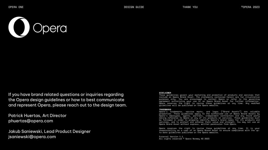 Opera One Thank You: Opera Design Team Contacts