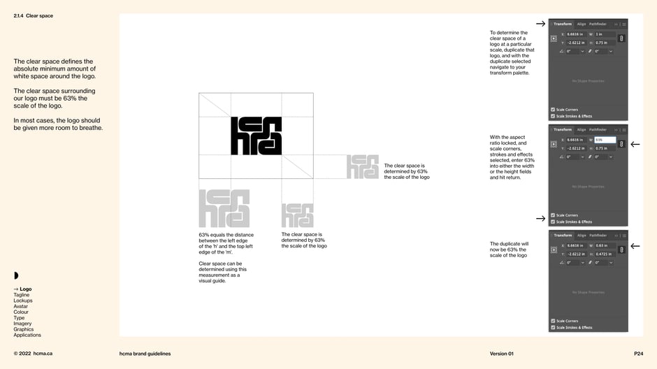 Minimum clear space equals 63% of logo