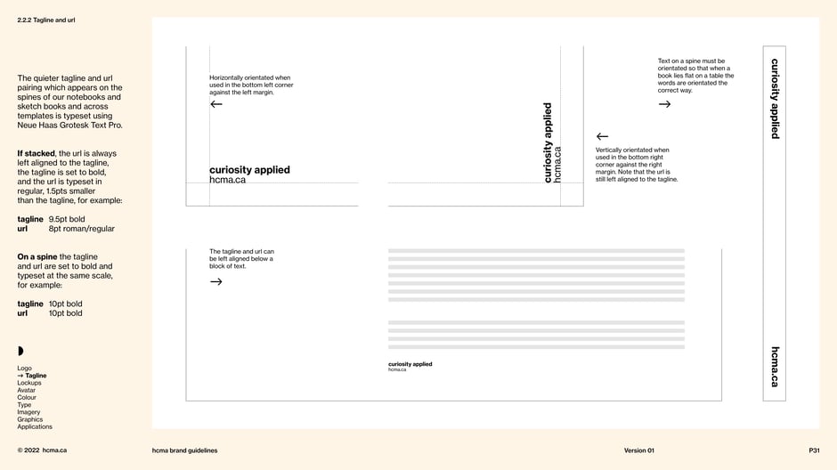 Tagline and URL placement for stacked and spine uses