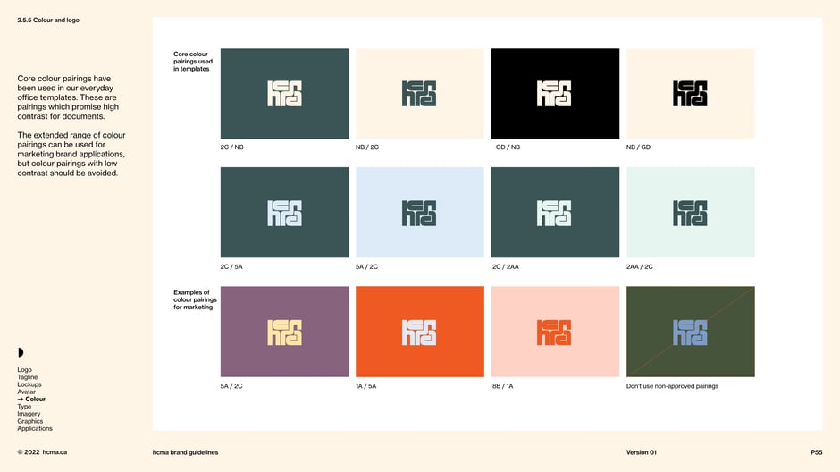Colour pairings applied to the logo