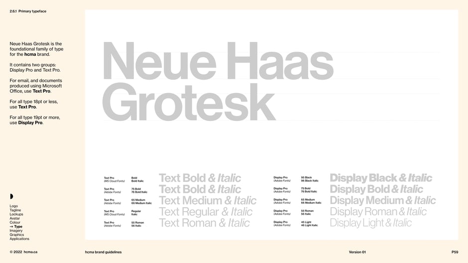 Primary typeface: Neue Haas Grotesk