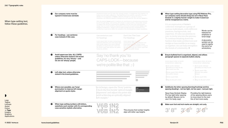 rules for consistent typesetting
