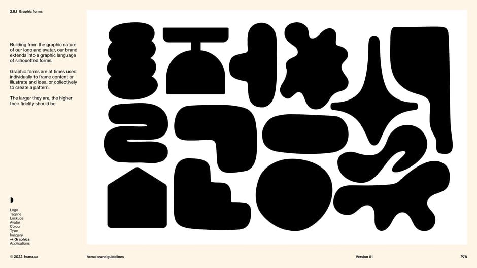 Abstract silhouetted forms, derived from the logo and avatar, form