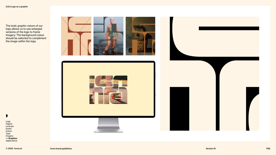 Use enlarged logo shapes to frame imagery