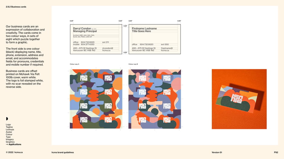 Business cards: two colour ways and tiled backs
