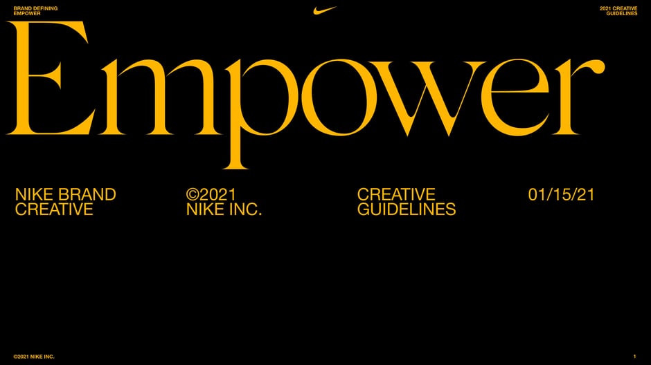 Nike Empower Creative Guidelines 2021 — cover slide