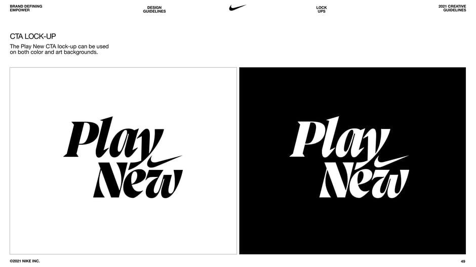 Defines the Play New CTA lock-up with positive and negative