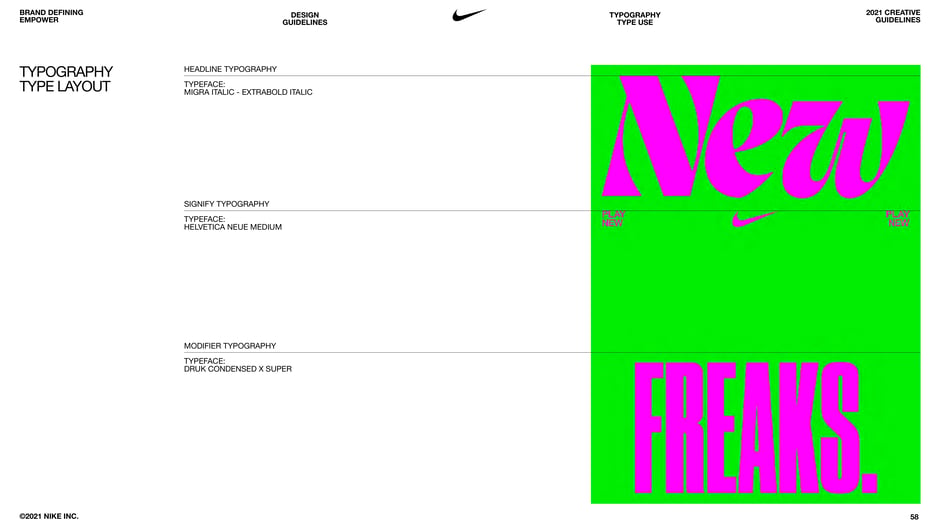 Type system guidance that defines headline, signifier, and modifier placement