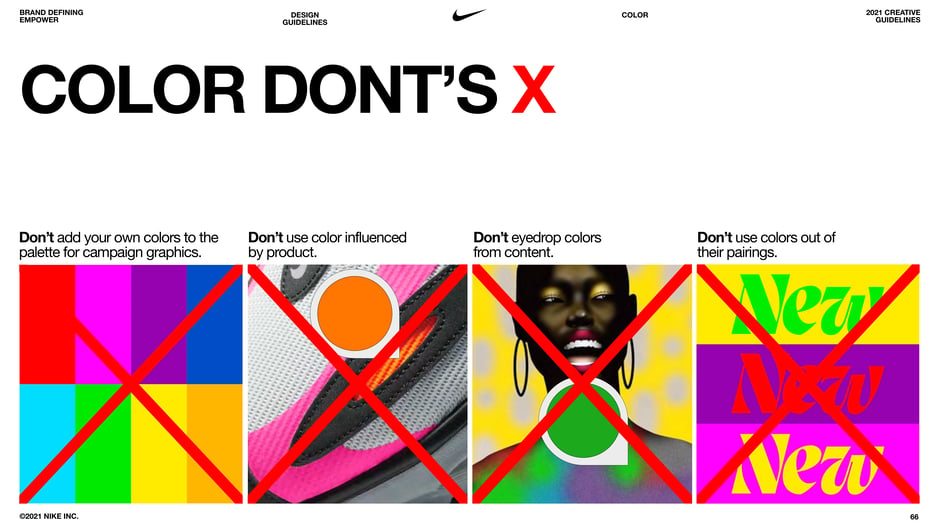 Lists prohibited practices: do not add custom colors to campaign