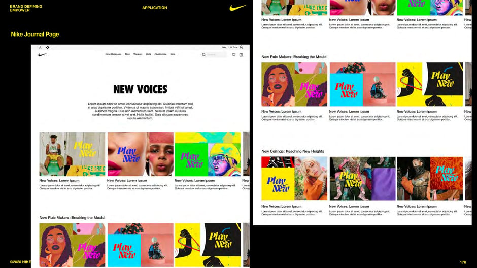 Shows a Journal homepage system ('New Voices') combining a bold