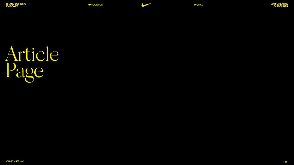 Nike's Article Page section introduces the editorial article template