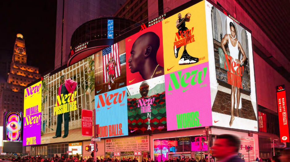 Example of the 'New' campaign deployed across Times Square billboards