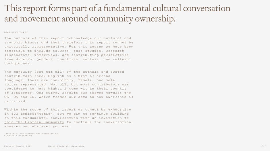 This report forms part of a cultural conversation about community ownership