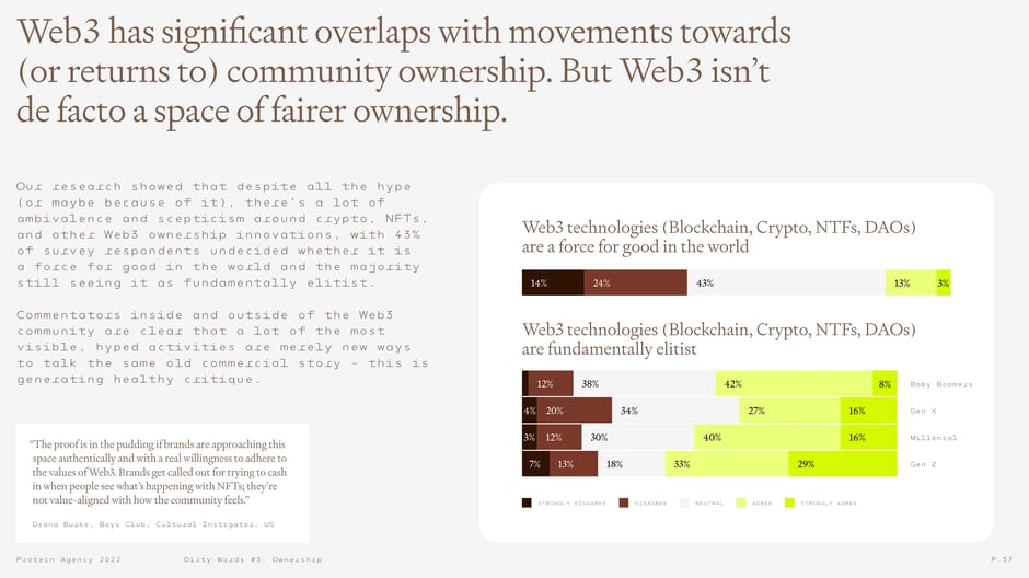 Web3 overlaps community ownership but is viewed as elitist