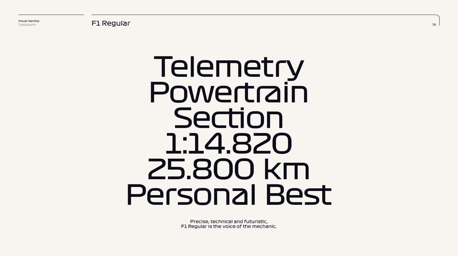 F1 Regular is precise and futuristic, designed for telemetry-style text
