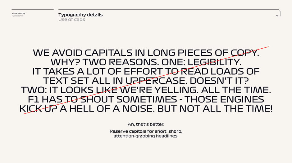 Avoid capitals in long copy