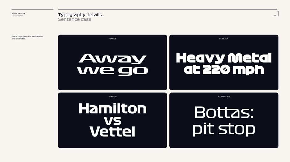 Display fonts: sentence case examples