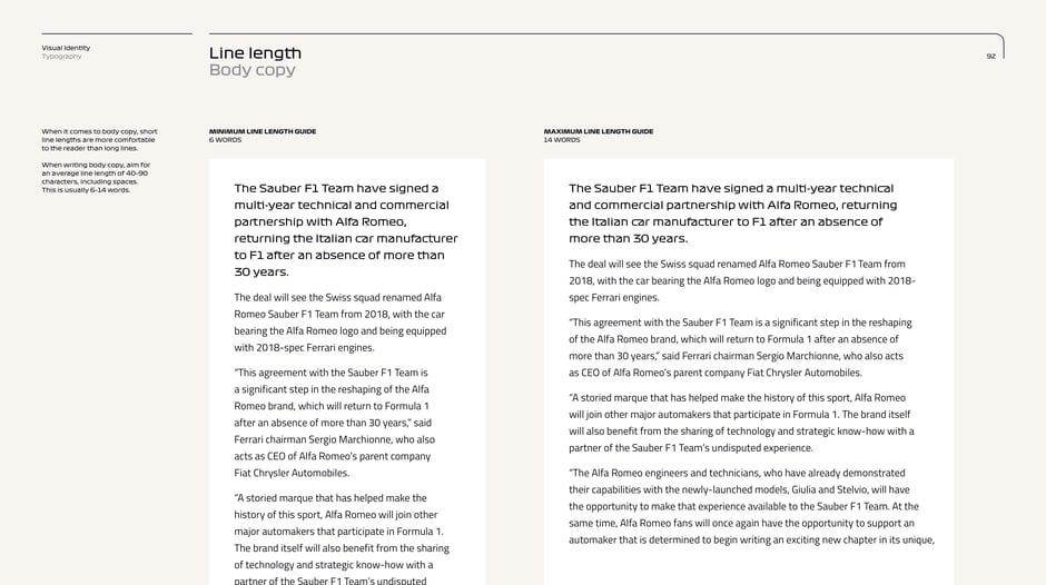 Line length guidelines for body copy
