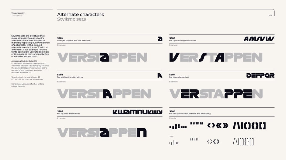 Stylistic sets for targeted character swaps
