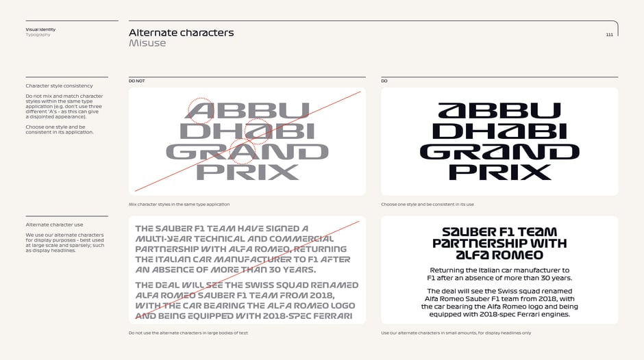Alternate characters: avoid mixing styles