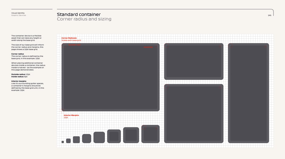 Standard container: corner radius and sizing
