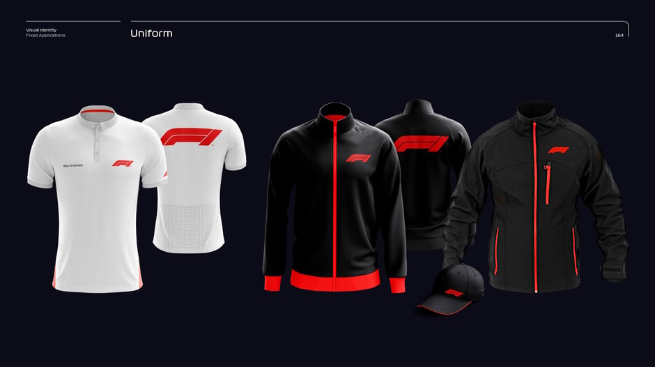 Authorized uniform designs showing logo placement and color treatments